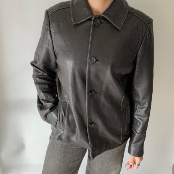 Vintage Anne Klein Genuine Black Leather Jacket - Picture 6 of 16